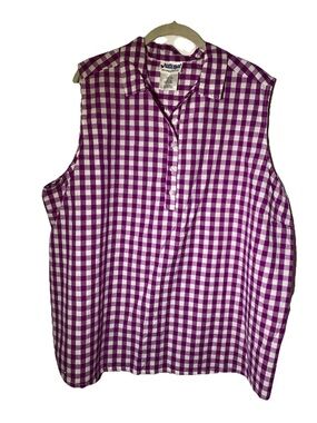 National Women’s Sleeveless Button Up Top Size 2X Purple Gingham Casual Office
